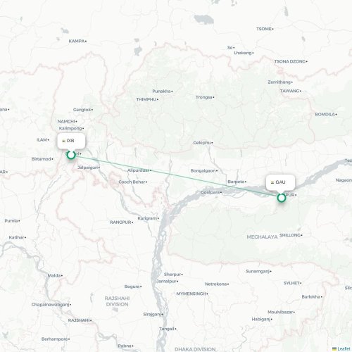 Mapa lotu bezpośredniego Bagdogra – Guwahati