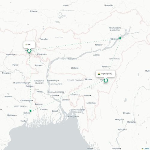 Mapa lotu bezpośredniego Bagdogra – Imphal