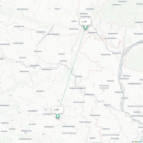 Mapa lotu bezpośredniego Bagdogra – Durgapur