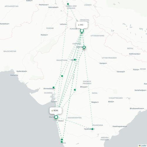 Mapa de vuelo directo Chandigarh - Bombay
