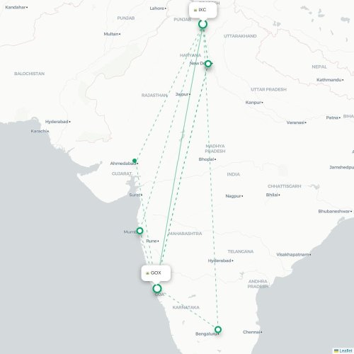 Mapa de vuelo directo Chandigarh - Pernem