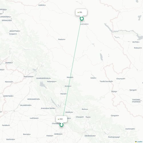 Chandigarh – Leh suoran lennon kartta