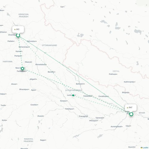 Chandigarh – Patna suoran lennon kartta