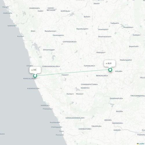 Mapa lotu bezpośredniego Mangalore – Bangalore