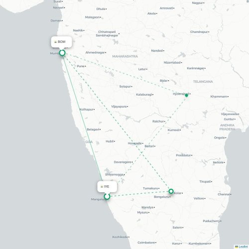 Mapa lotu bezpośredniego Mangalore – Mumbaj
