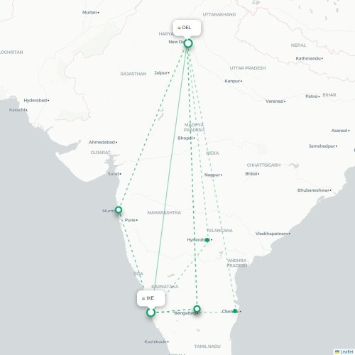 Mapa lotu bezpośredniego Mangalore – Nowe Deli