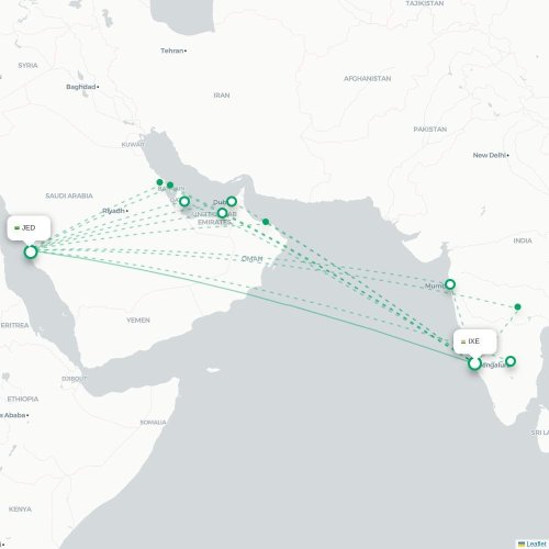 Mapa lotu bezpośredniego Mangalore – Dżudda