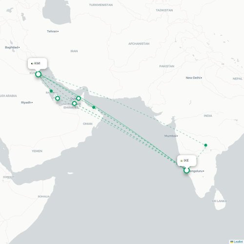 Mapa lotu bezpośredniego Mangalore – Kuwejt