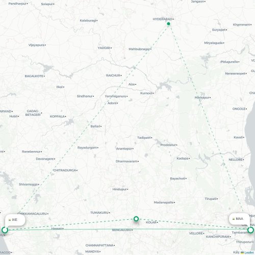 Mapa lotu bezpośredniego Mangalore – Madras