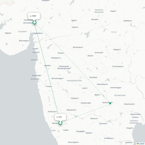 Mapa de vuelo directo Belgaum - Ahmedabad