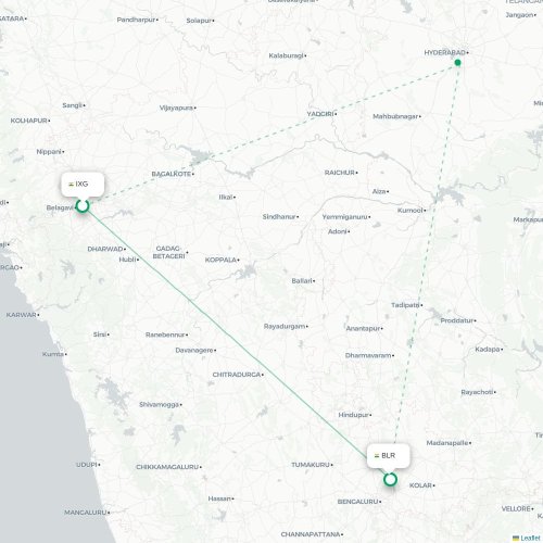 Mapa de vuelo directo Belgaum - Bangalore