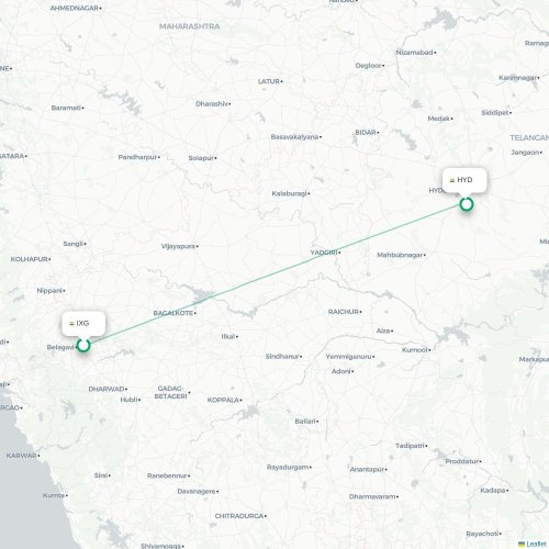 Mapa de vuelo directo Belgaum - Hyderabad