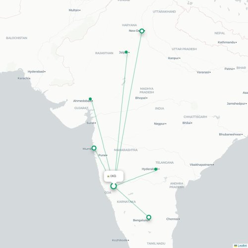 Mapa de vuelo directo Belgaum - Bombay