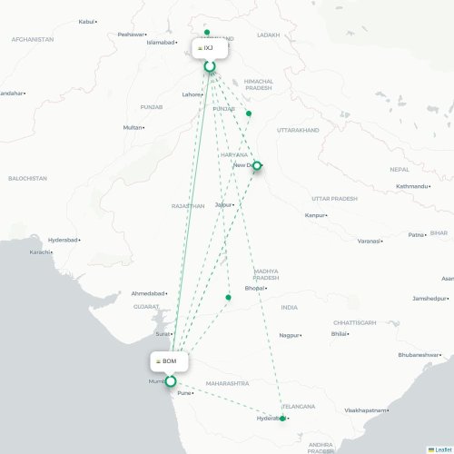 Mapa de vuelo directo Jammu - Bombay