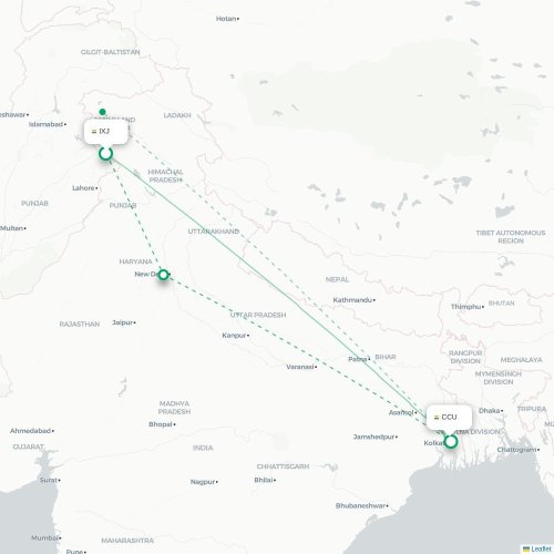 Mapa de vuelo directo Jammu - Calcuta