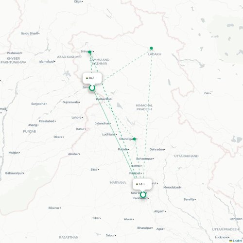 Mapa de vuelo directo Jammu - Nueva Delhi