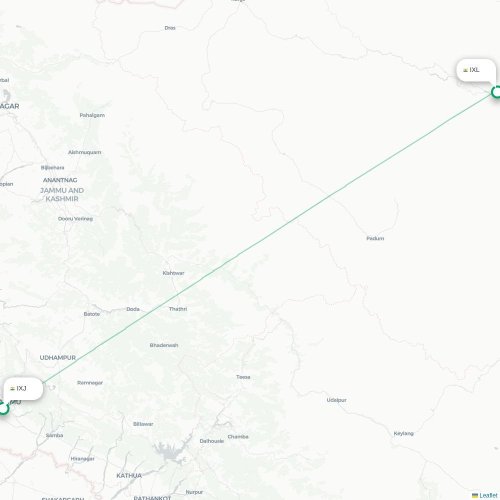 Mapa de vuelo directo Jammu - Leh