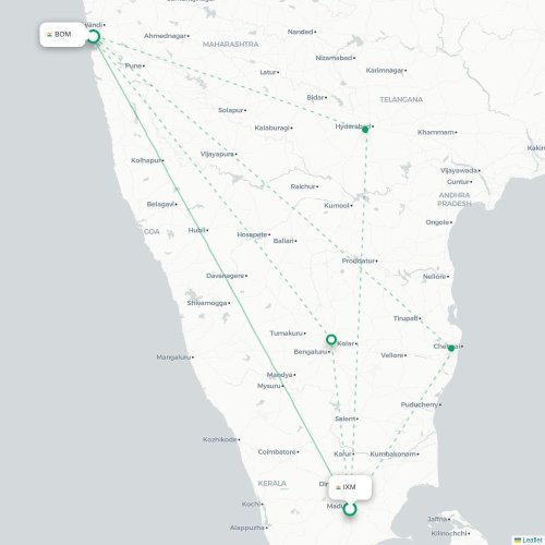 Madurai – Mumbai suoran lennon kartta