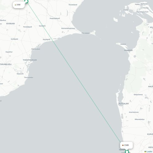 Mapa de vuelo directo Madurai - Colombo