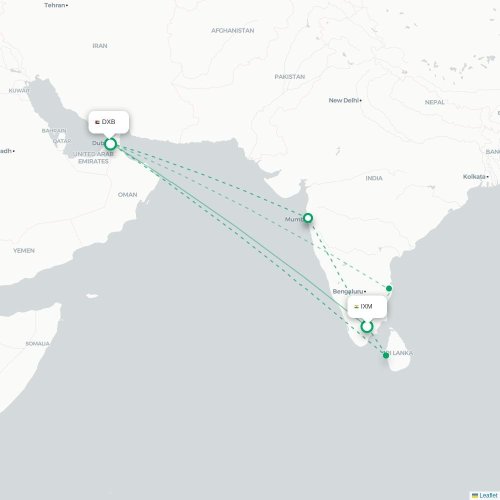 Madurai – Dubai suoran lennon kartta