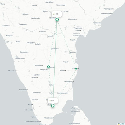 Madurai – Hyderabad suoran lennon kartta