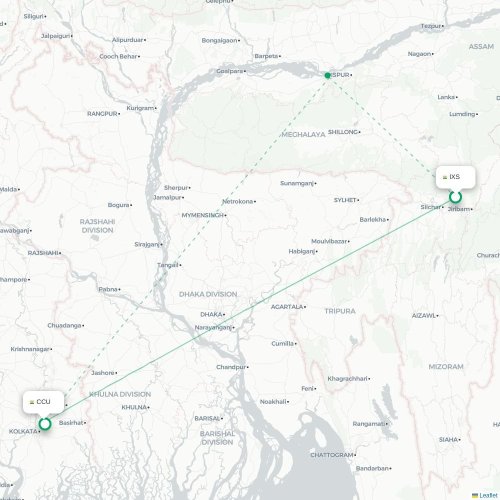 Mapa de vuelo directo Silchar - Calcuta