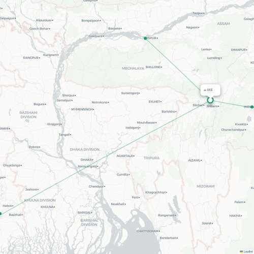 Silchar – Agartala suoran lennon kartta