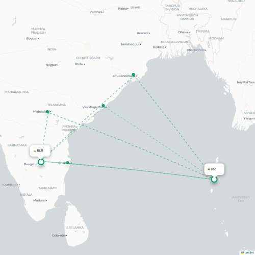Mapa de vuelo directo Port Blair - Bangalore