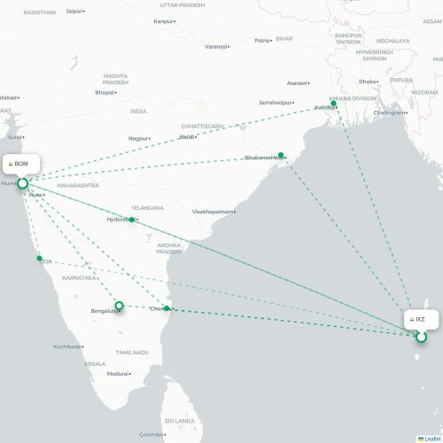 Mapa de vuelo directo Port Blair - Bombay
