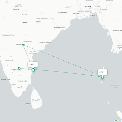 Mapa de vuelo directo Port Blair - Madrás