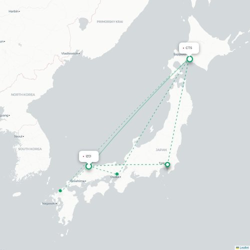 Mapa lotu bezpośredniego Izumo – Sapporo