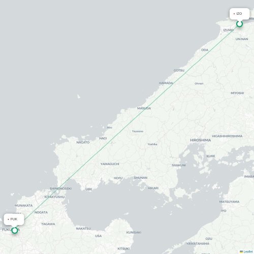 Mapa lotu bezpośredniego Izumo – Fukuoka