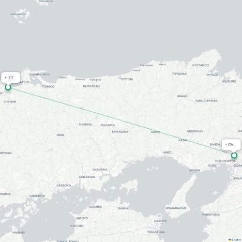 Mapa lotu bezpośredniego Izumo – Osaka