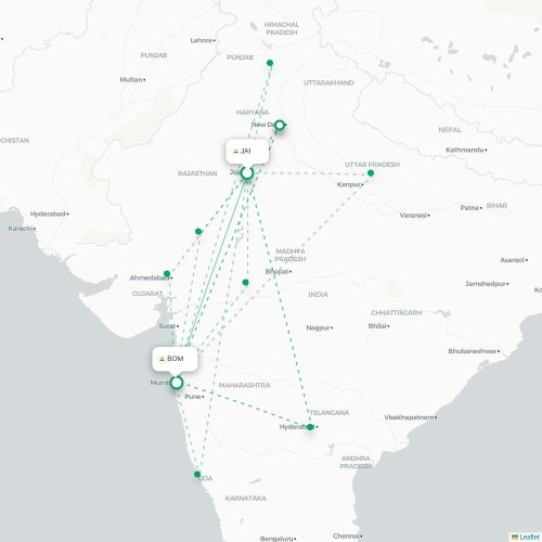 Jaipur – Mumbai suoran lennon kartta