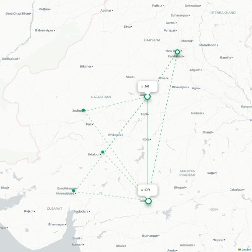 Jaipur – Indore suoran lennon kartta