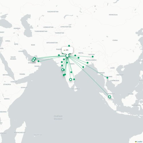 Jaipur – Surat suoran lennon kartta