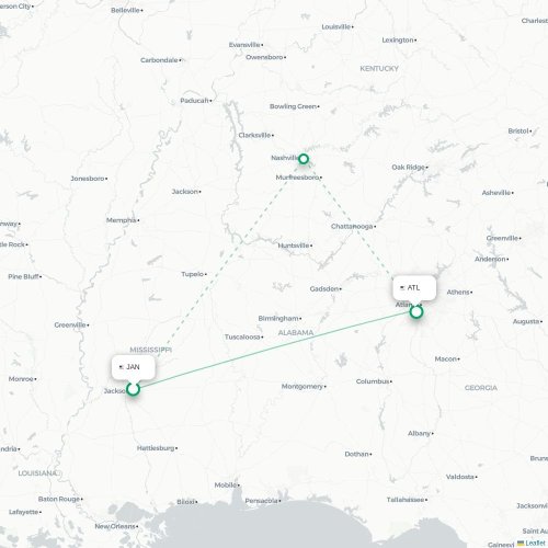 Mapa de vuelo directo Jackson - Atlanta