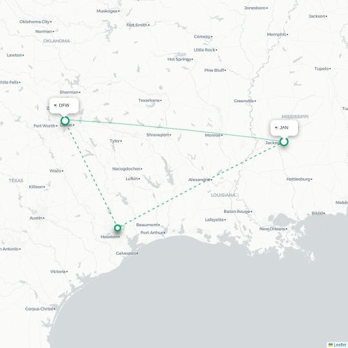 Mapa de vuelo directo Jackson - Dallas