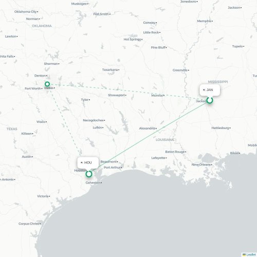 Mapa de vuelo directo Jackson - Houston