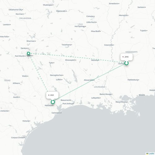 Mapa de vuelo directo Jackson - Houston