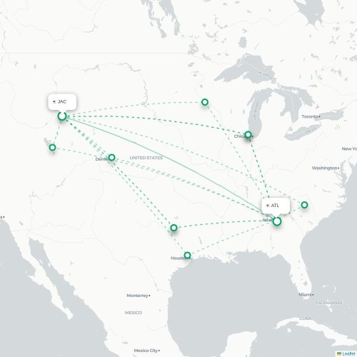 Mapa de vuelo directo Jacksonville - Atlanta