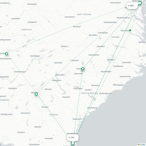 Jacksonville - Baltimore karta över direktflyg