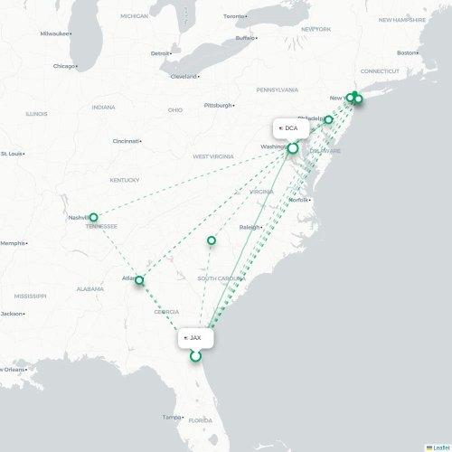 Jacksonville - Washington karta över direktflyg