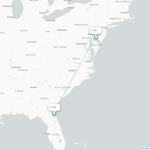 Mapa de vuelo directo Jacksonville - Wilmington