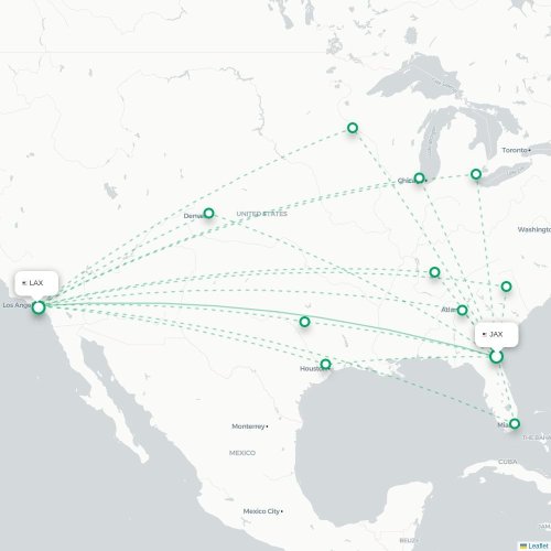 Mapa de vuelo directo Jacksonville - Los Ángeles