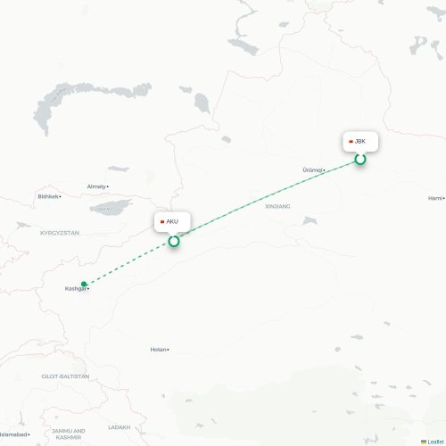 Mapa lotu bezpośredniego Qitai – Aksu