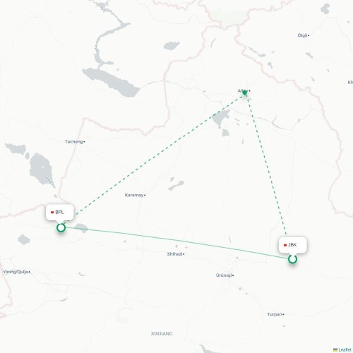 Mapa de vuelo directo Qitai - Bortala