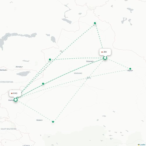 Mapa de vuelo directo Qitai - Kasgar