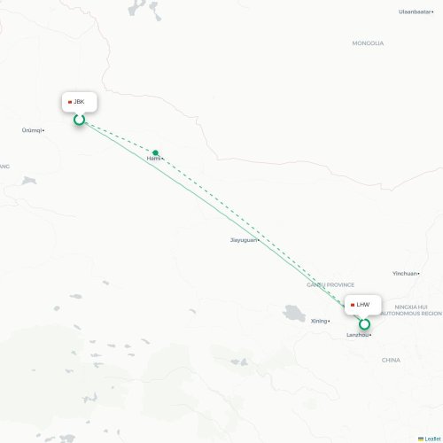 Mapa de vuelo directo Qitai - Lanzhou