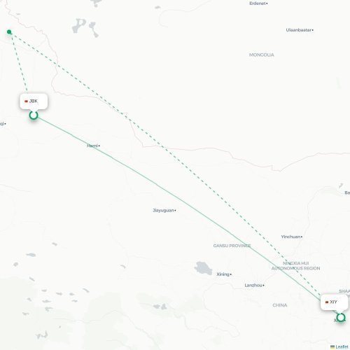 Mapa de vuelo directo Qitai - Xi'an
